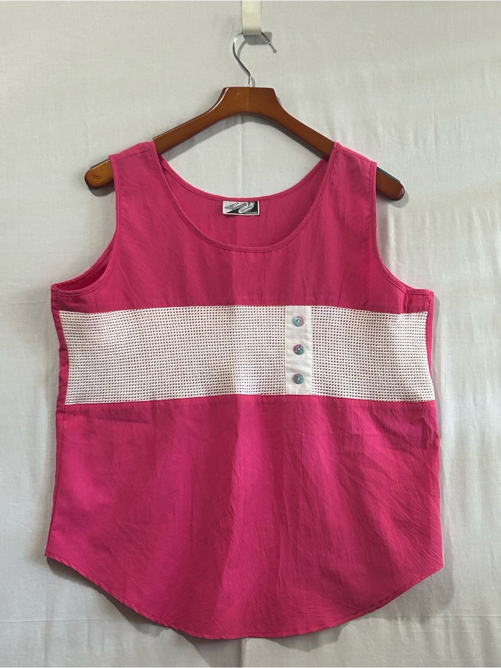 Rebecca Stessens - Women's Pink Sleeveless Tank with Contrast Mesh Panel